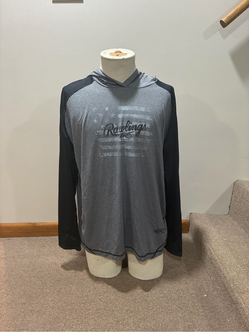 Rawlings Gray and Black Hooded Long-Sleeve Performance Tee